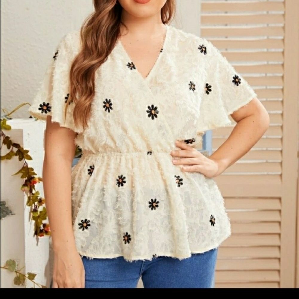 V-neck Plus sz 16 18 20 baby doll Lace blouse - Picture 4 of 16